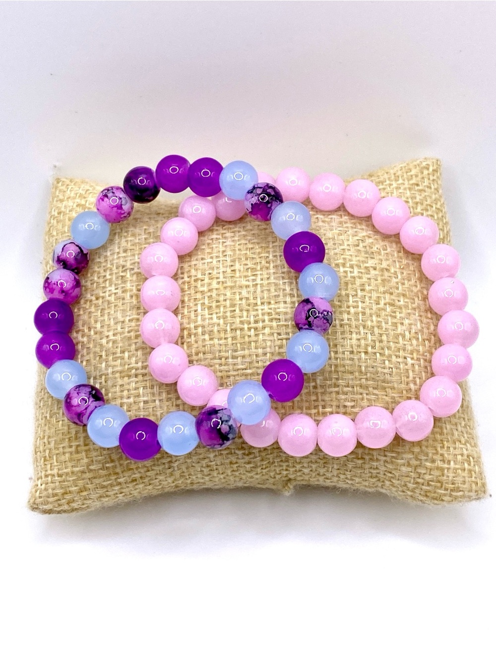Pink & Purple Glass Beaded Stretch Bracelet Set (2pc Stack) NWOT